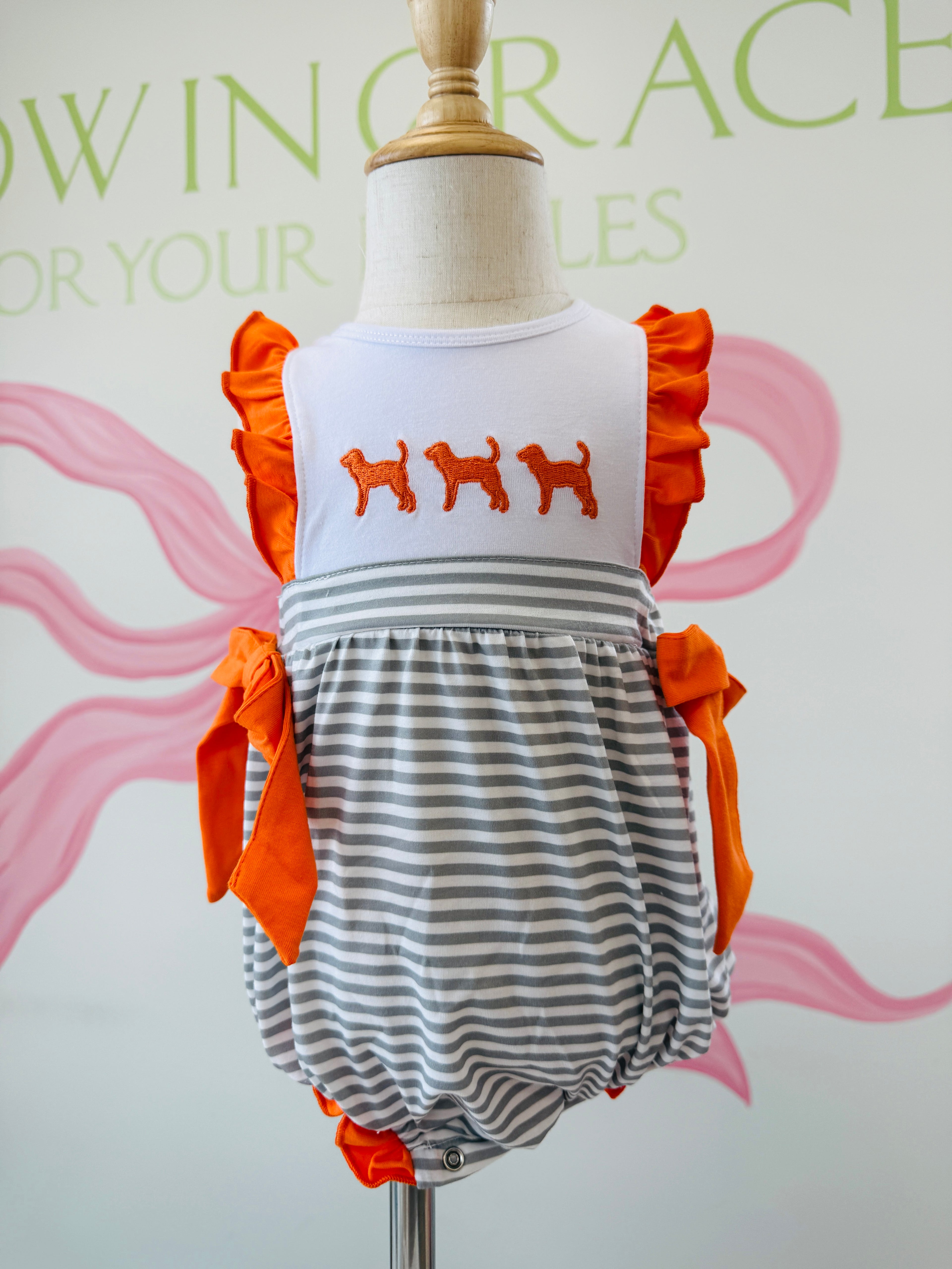 Smokey Silhouette Stripe Girls Bubble with Bows